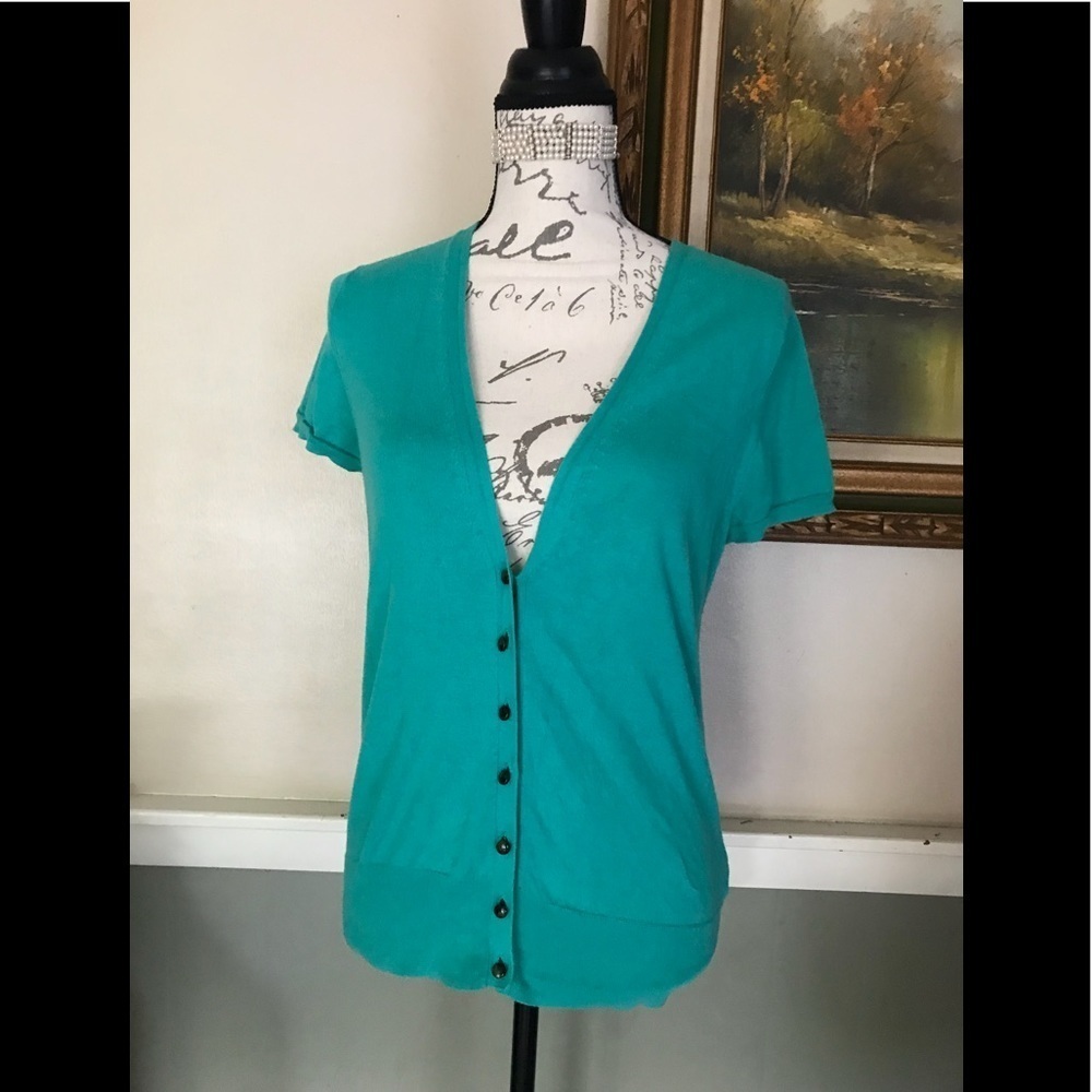 J.Crew Aqua Short Sleeve Stretchy Cardigan M